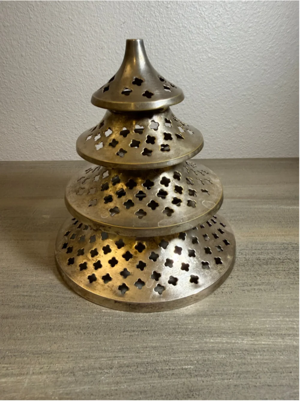 Vintage brass Christmas tree shaped candle holder 6 inches tall
